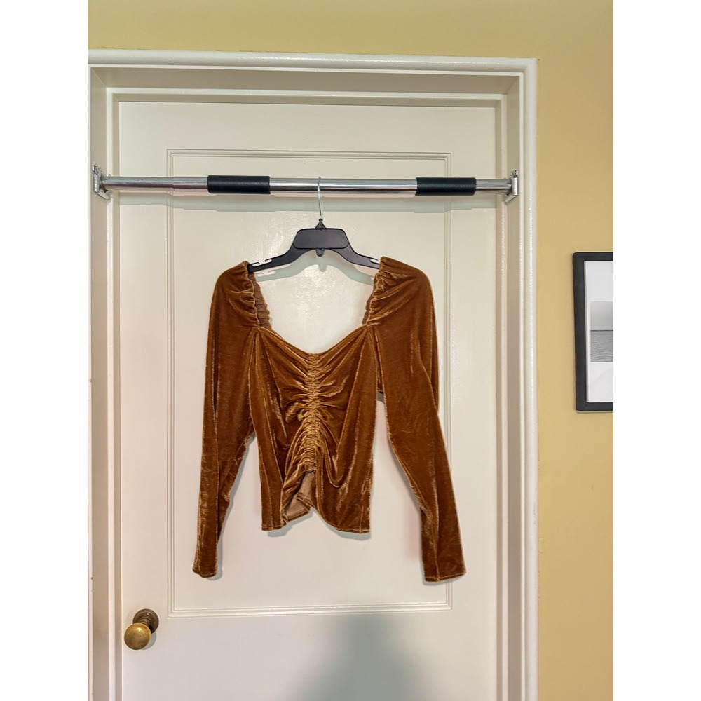 BB Dakota‎ Velvet Ruched Long Sleeve Top Sweetheart Neckline Brown M